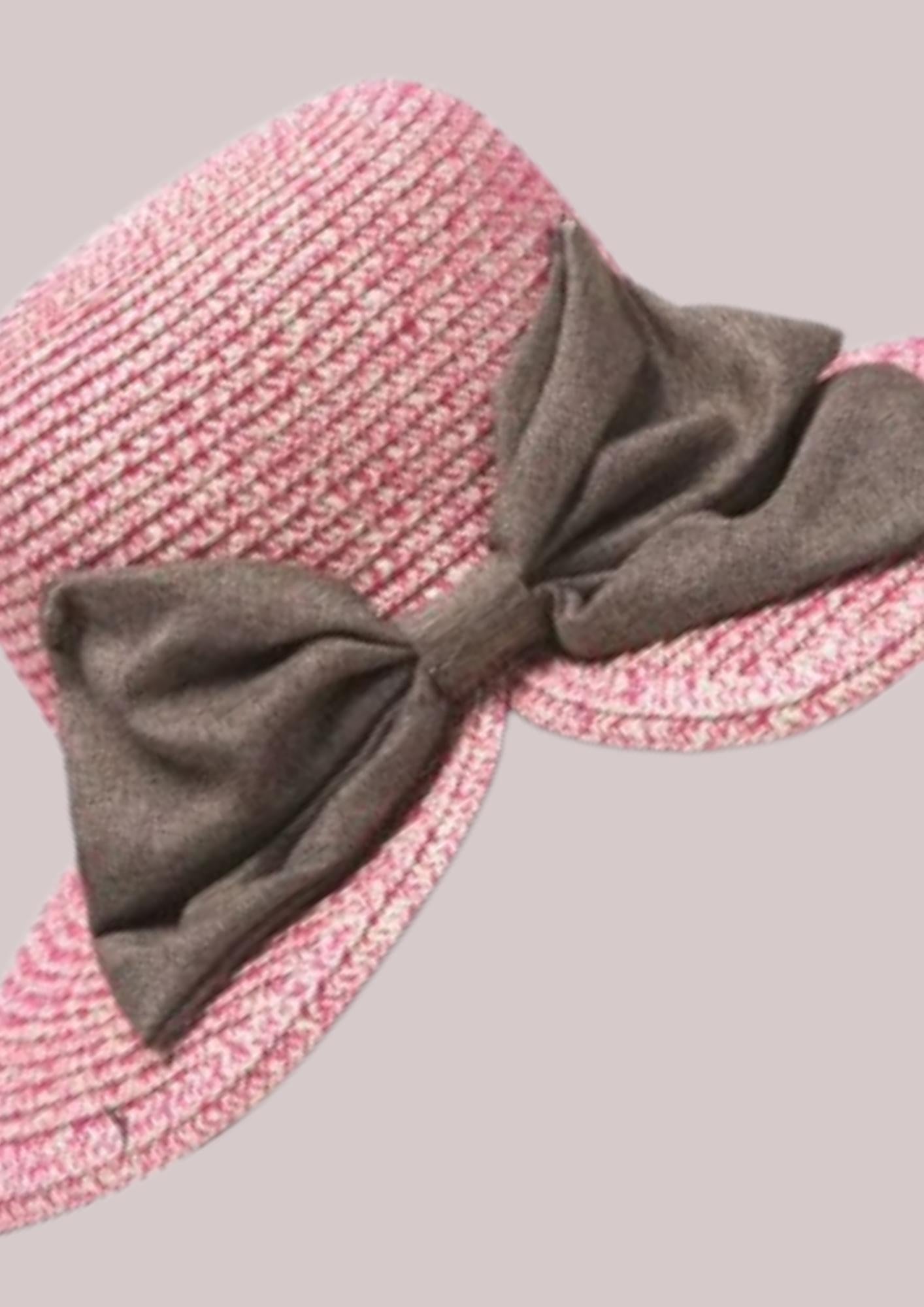 Chapeau de paille femme bohême rose avec noeud | Cap-Chapeau